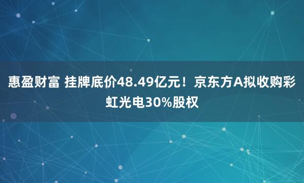 惠盈财富 挂牌底价48.49亿元！京东方A拟收购彩虹光电30%股权