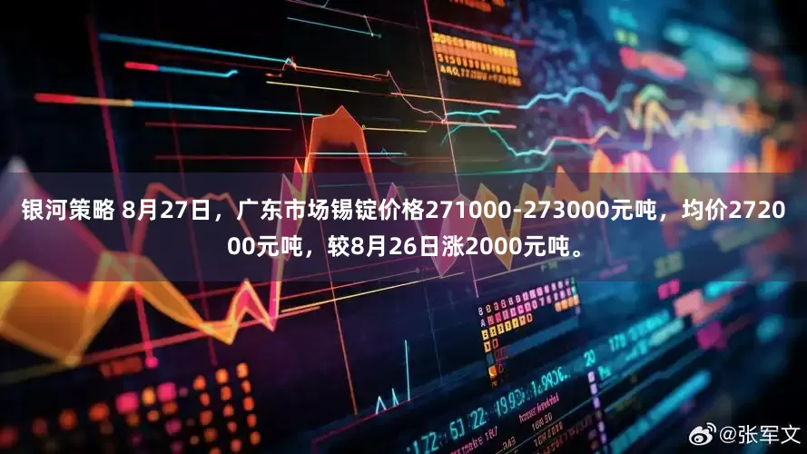 银河策略 8月27日，广东市场锡锭价格271000-273000元吨，均价272000元吨，较8月26日涨2000元吨。